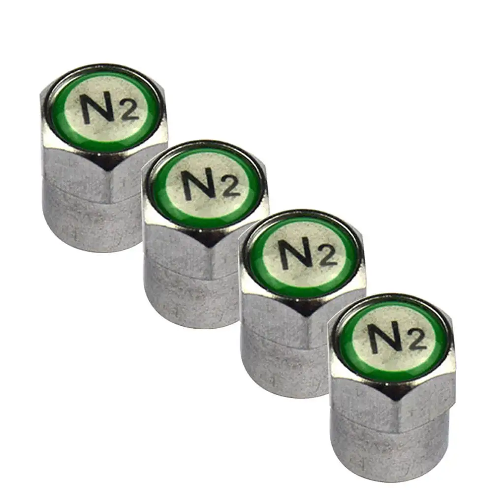 Set of 4 Nitrogen N2 Green Copper Tire Stem Valve Caps Covers Dustproof and waterproof metal dustproof design