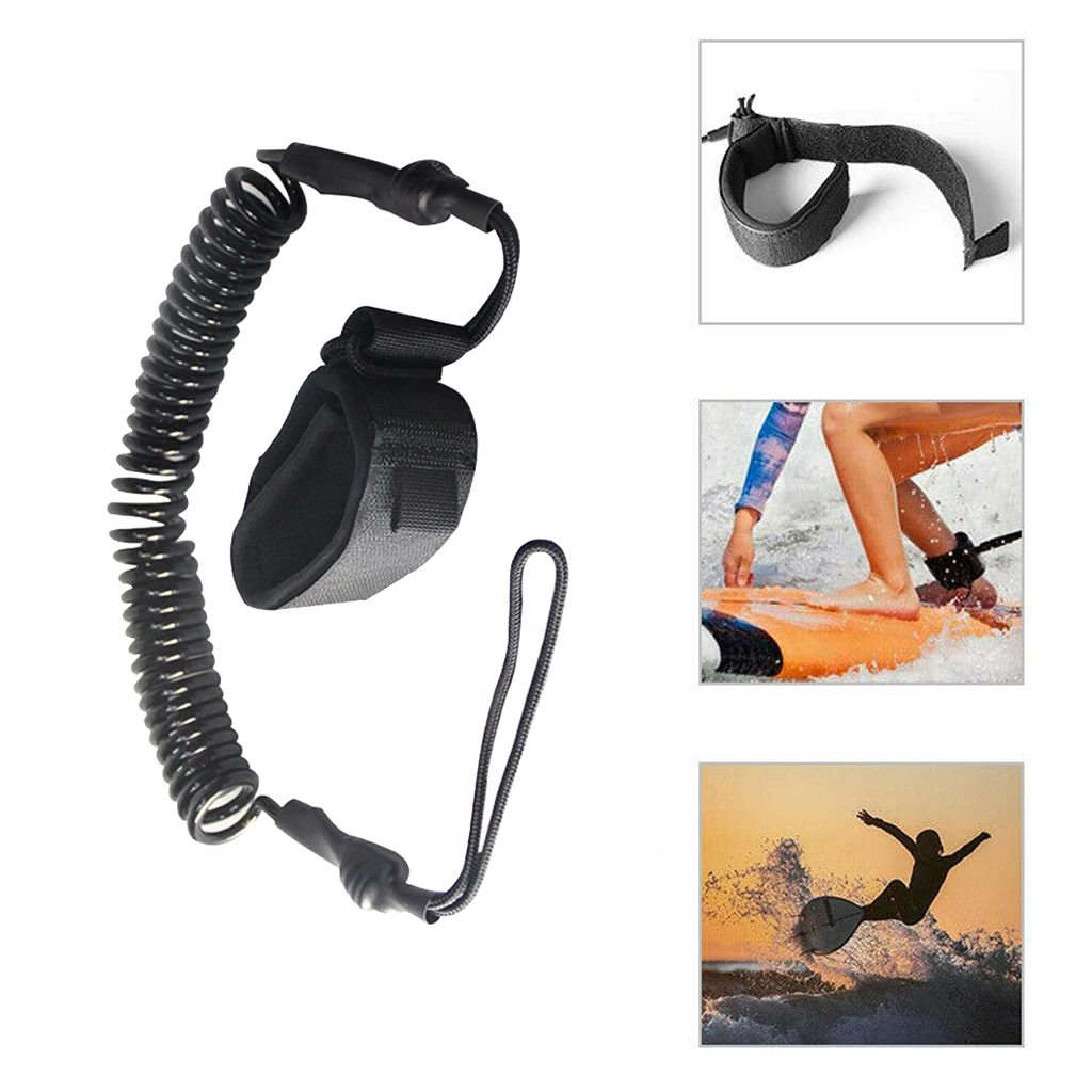 10` Coiled SUPs Surf Leash/Leg Rope Elastic Surfboard Ankle Strap with Padded Wrist Wrap Black
