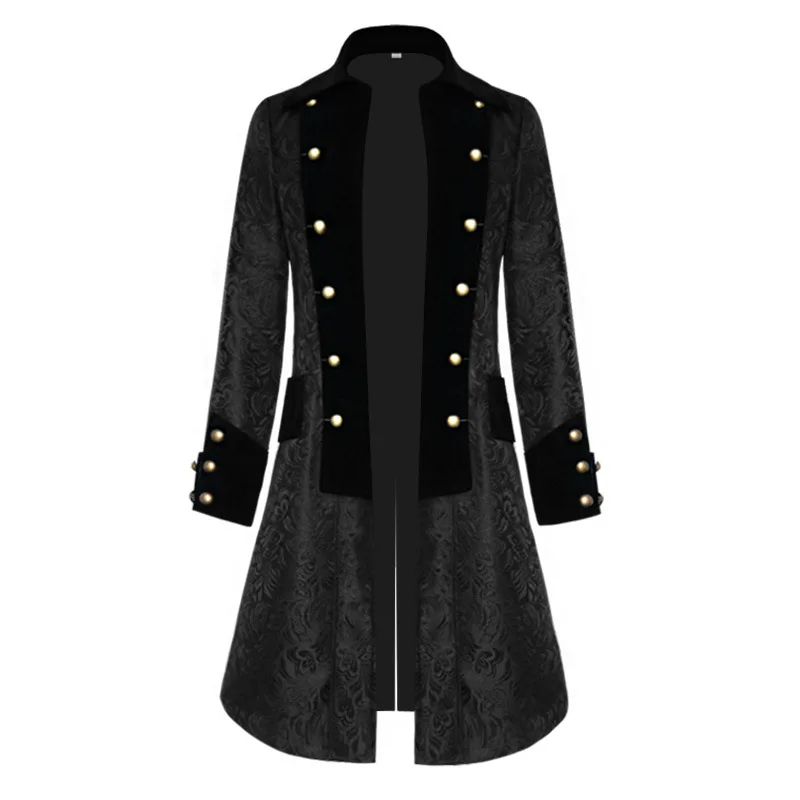 Men's Steampunk Vintage Tailcoat Jacket Gothic Victorian Frock Black Steampunk Buttons Coat Uniform Costume 