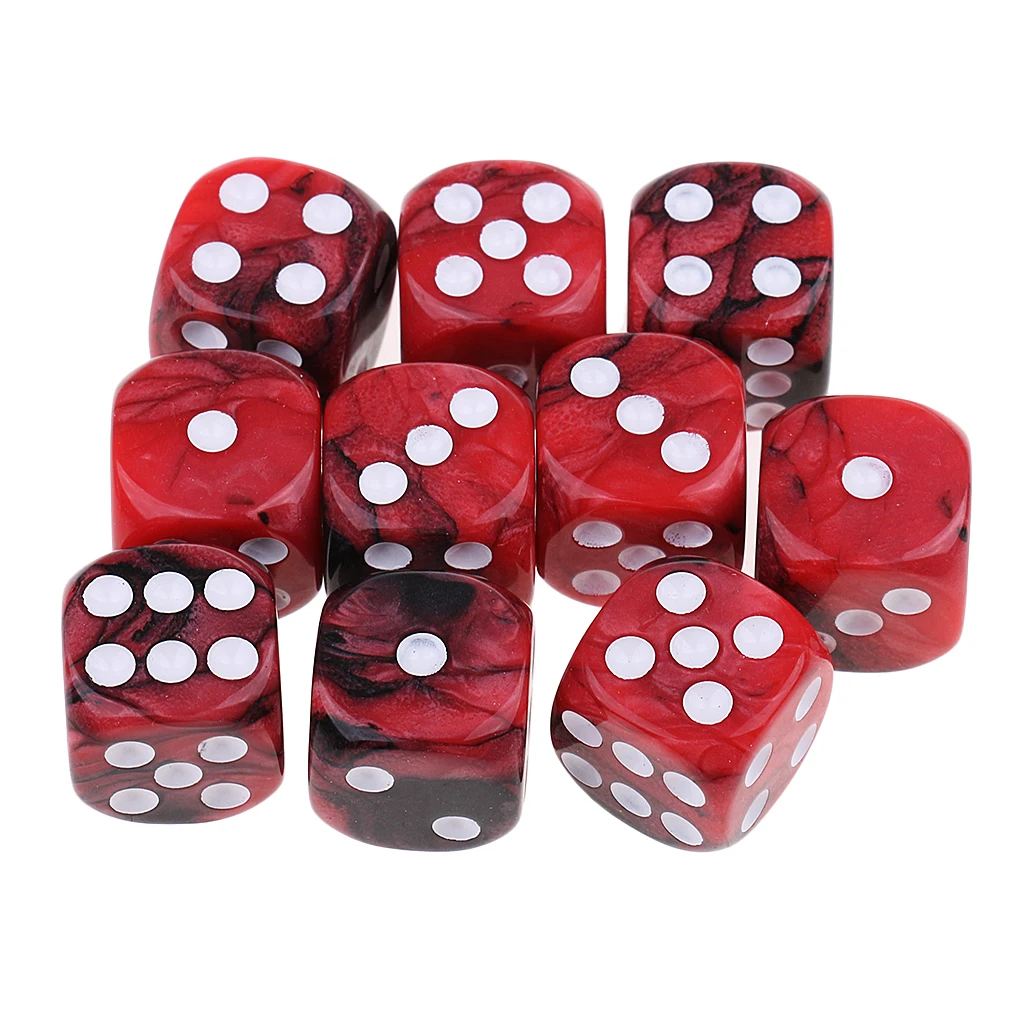 10Pcs Acrylic D6 Spotted Dice Round Corner For  Roleplay