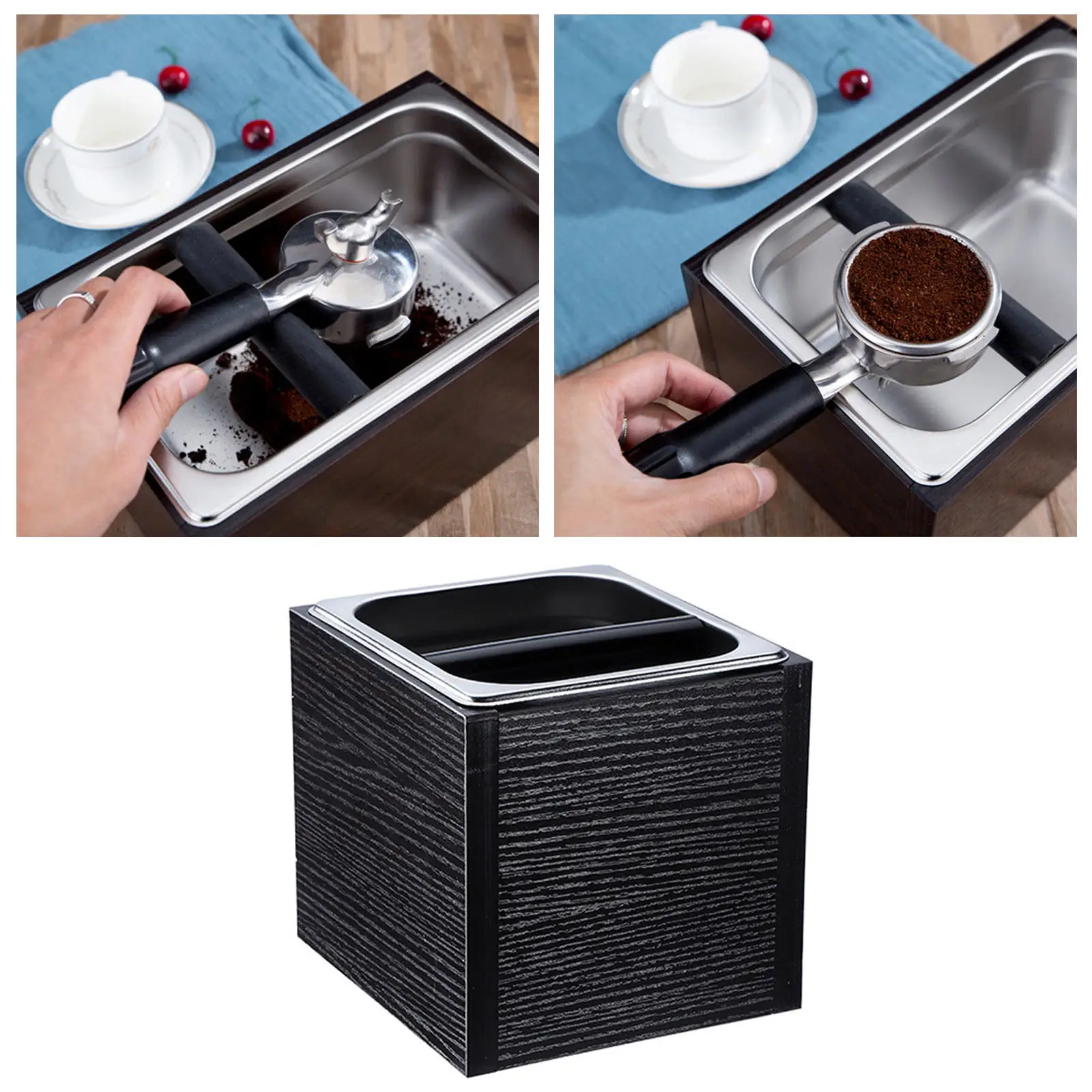 Coffee Knock Box Durable with Wooden Holder Wood Trash Can Milk Tea Shop