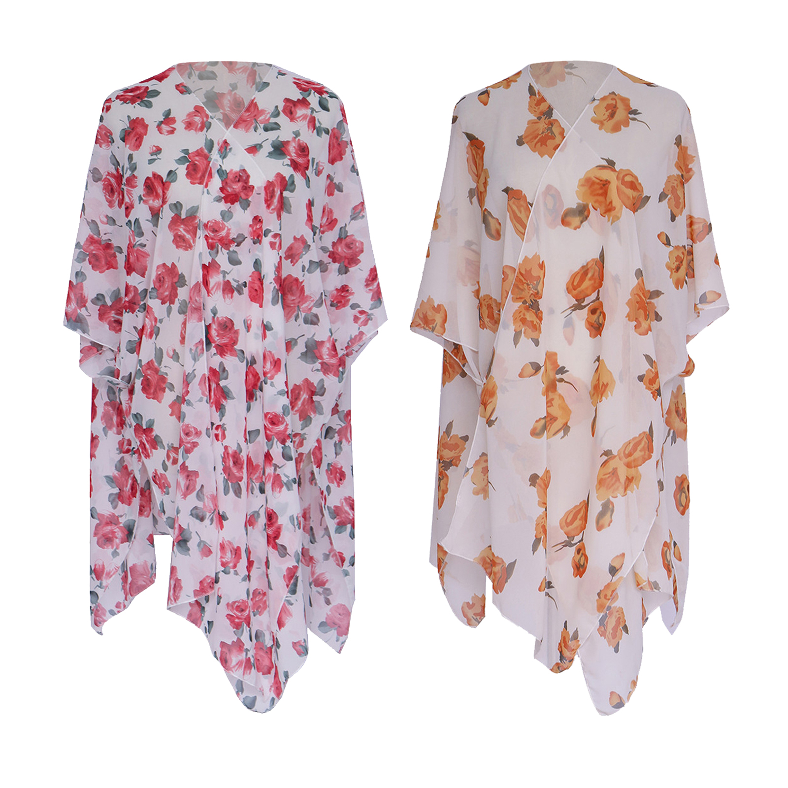 Sexy Beach Bikini Cover up Dress, Beautiful Floral Chiffon Swimsuit Covers Kimono Cardigan for Women Ladies Girls
