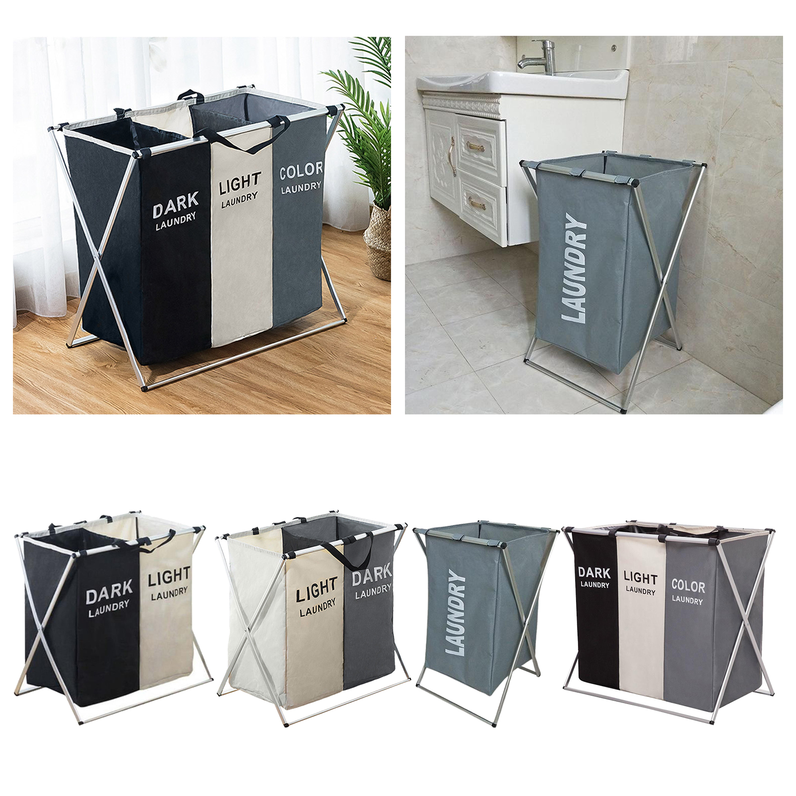 Laundry Hamper Sorter Aluminum  Basket for Home Bathroom Collapsible