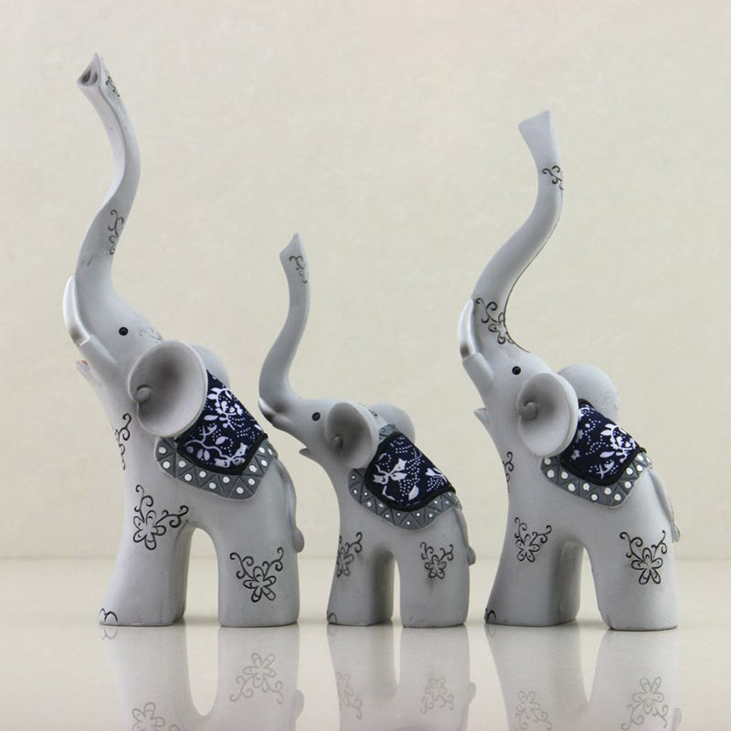 3 Pieces Cute Resin Couple Elephants Family Statue Lovely Animal Figures Handicrafts For Home Desk Shelf Decor Collectible Gift