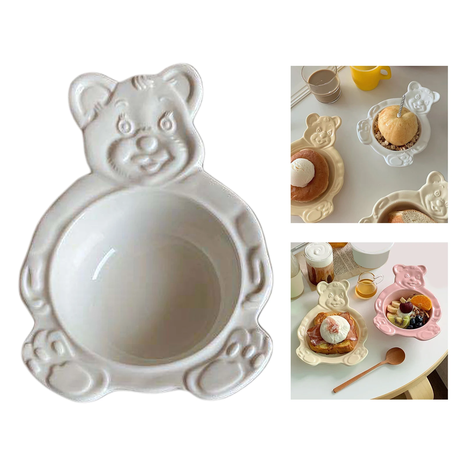 Cute Ceramic Bowl Cereal Bowls Bear-shaped Ins Oatmeal Dinner Bowls Utensils