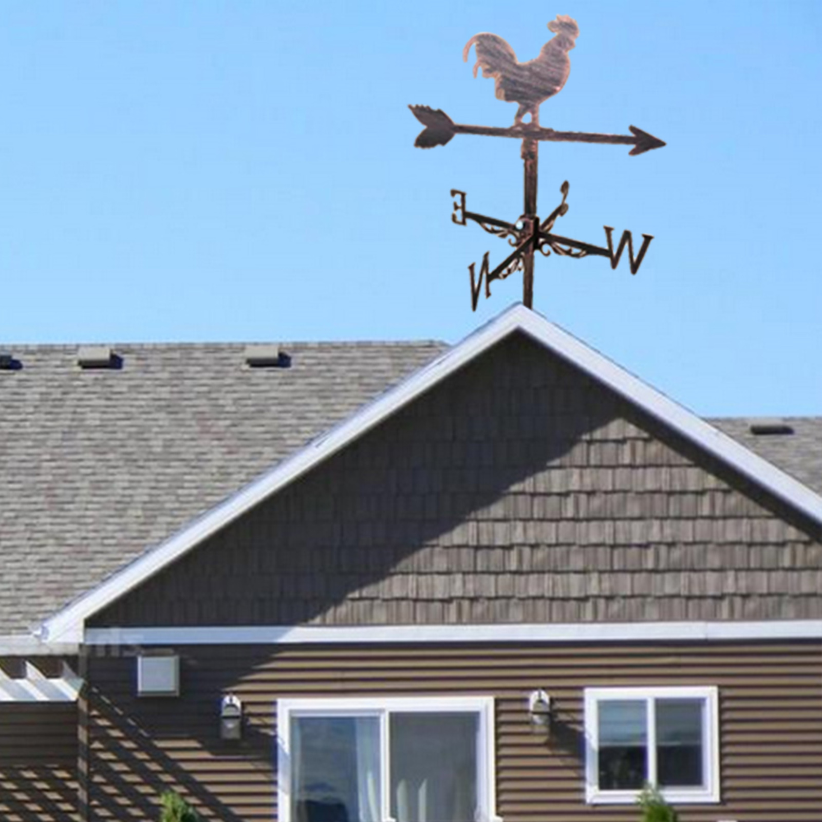 Farmhouse Rooster Weather Vane Roof Mount Rod, Wind Direction Indicator Outdoor Metal Bracket Weather Vane