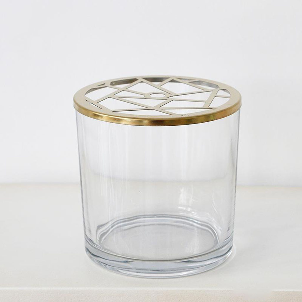 Clear Glass Flower Vase Floral Arrangement Garden Vases with Irregular Lid