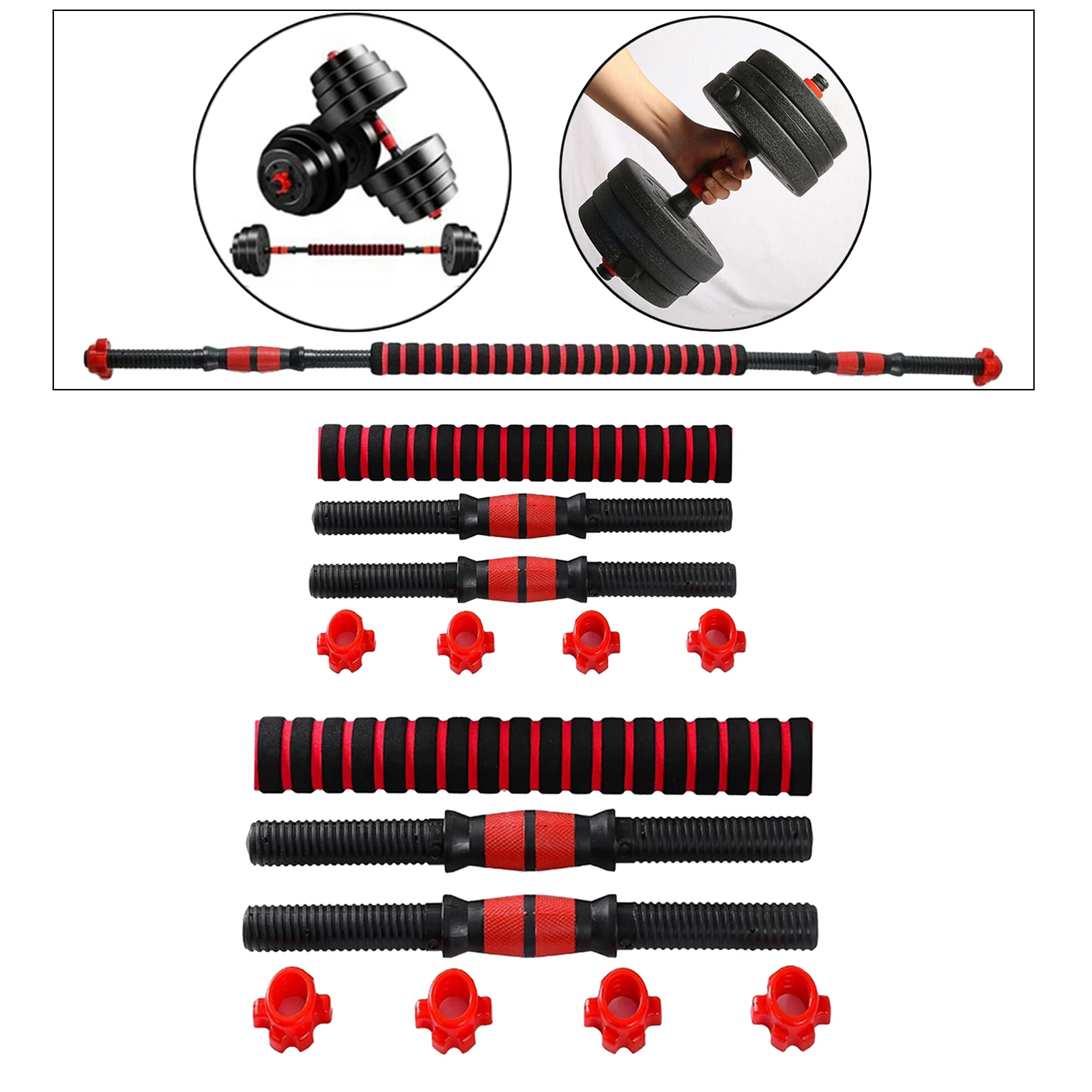 Strong Dumbbell Bar Handle 1`` Barbell Build Extension Rod Joint Connecting Coupler Extender & Spinlock Collar Set