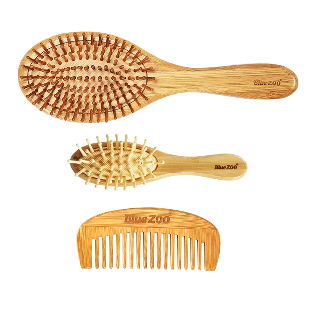 3 Style Natural Bamboo Wooden Hair Brush Air Cushion Comb Scalp Massage Comb Set