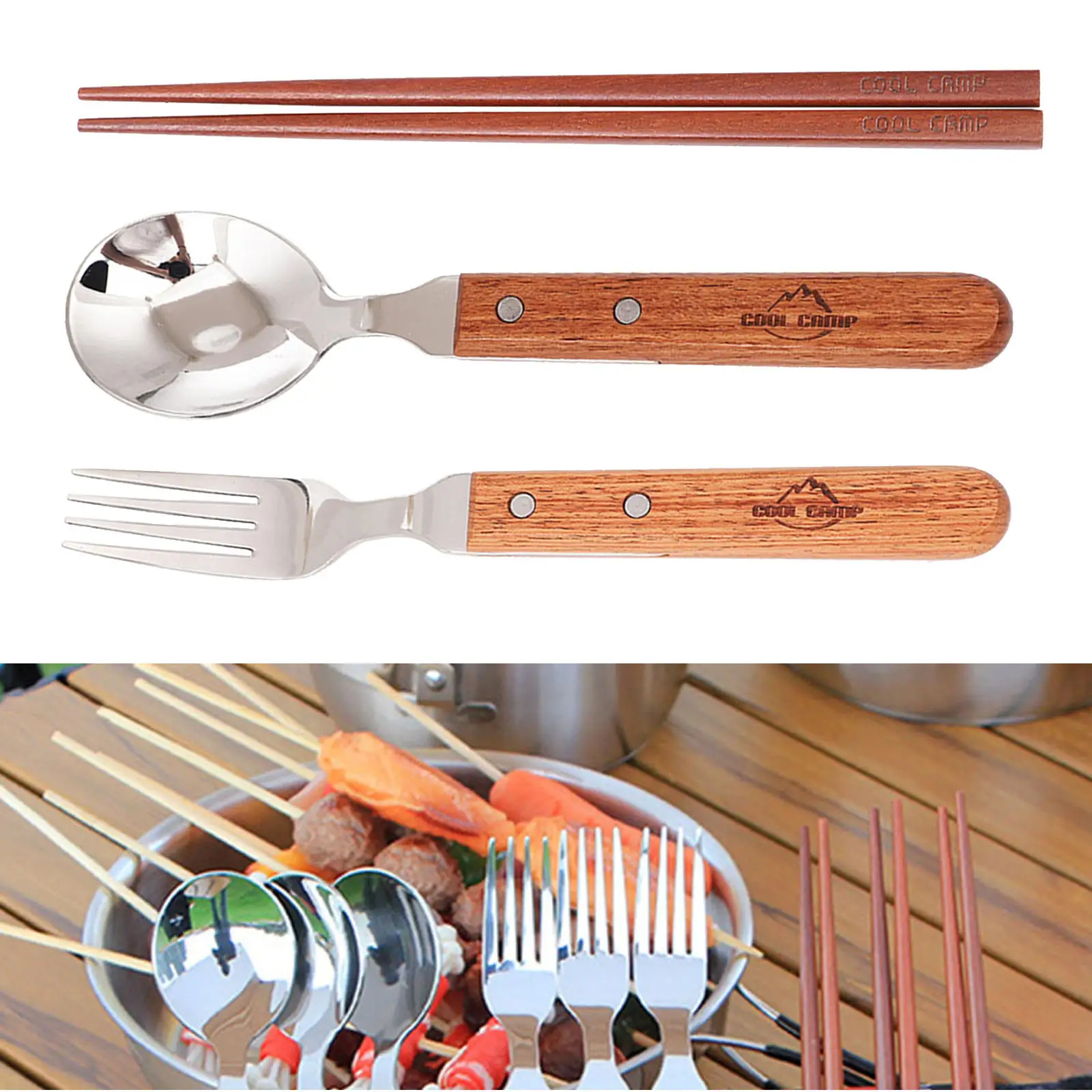 Lightweight Outdoor Camping Tableware Cutlery Cookware Backpacking Dinner Picnic Single Flatware Wood Utensils for Adults Kids