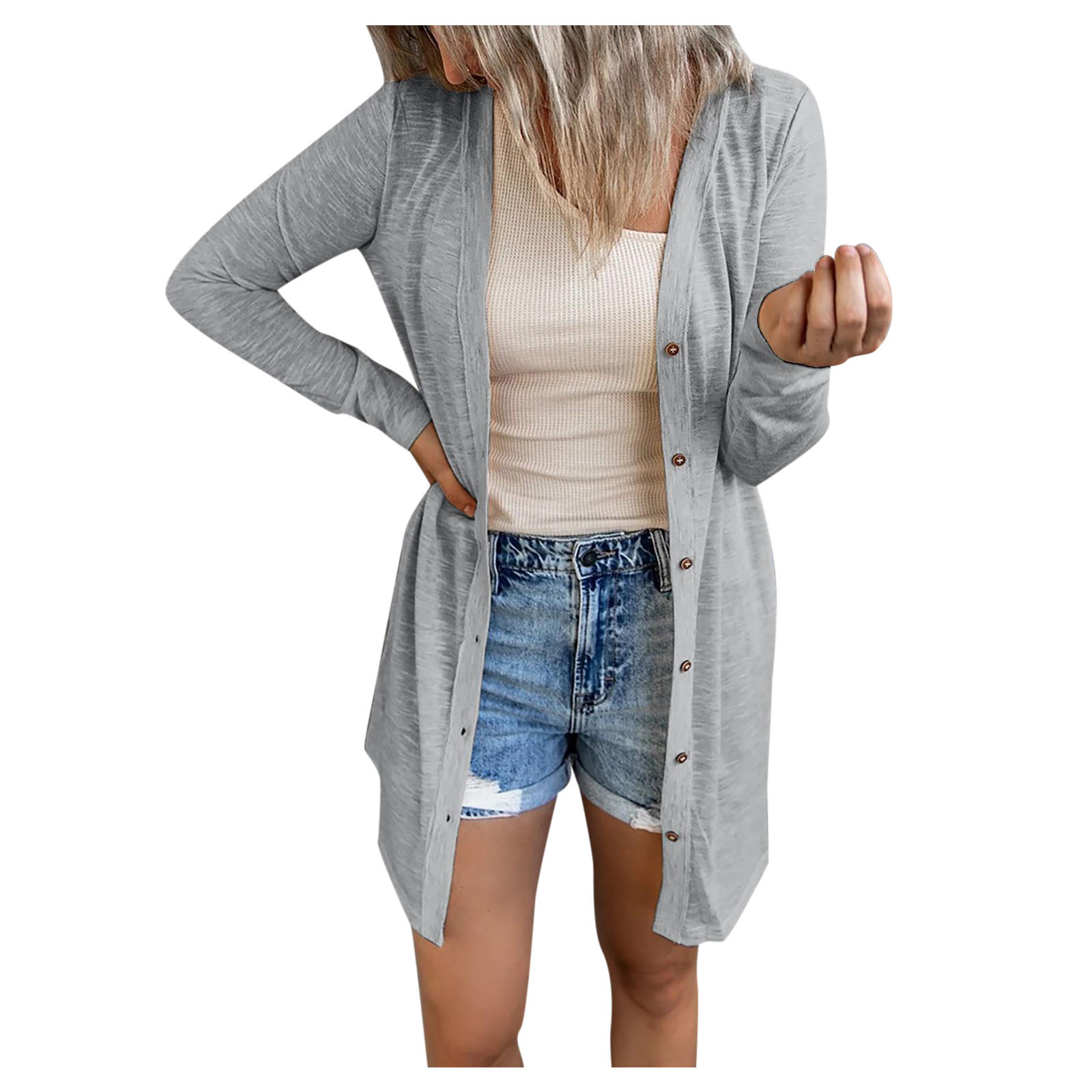 Description Picture 4 of itemFashion Winter Warm Women Solid Color Long Sleeve Open Front Cardigan Casual Loose Lapel Wool Plush Coat Outwear Pull Femme
