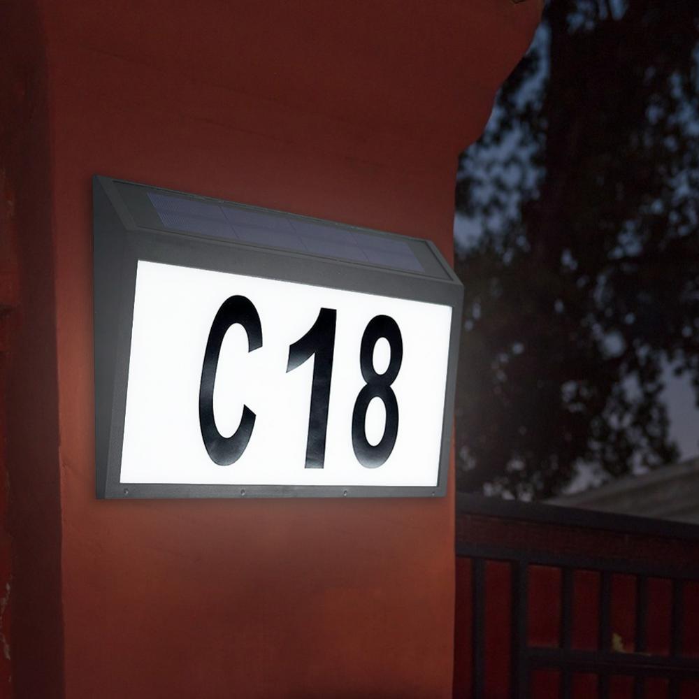 Solar Address Sign Auto Light Sensor House Number Plaque Garden Hotel Fence