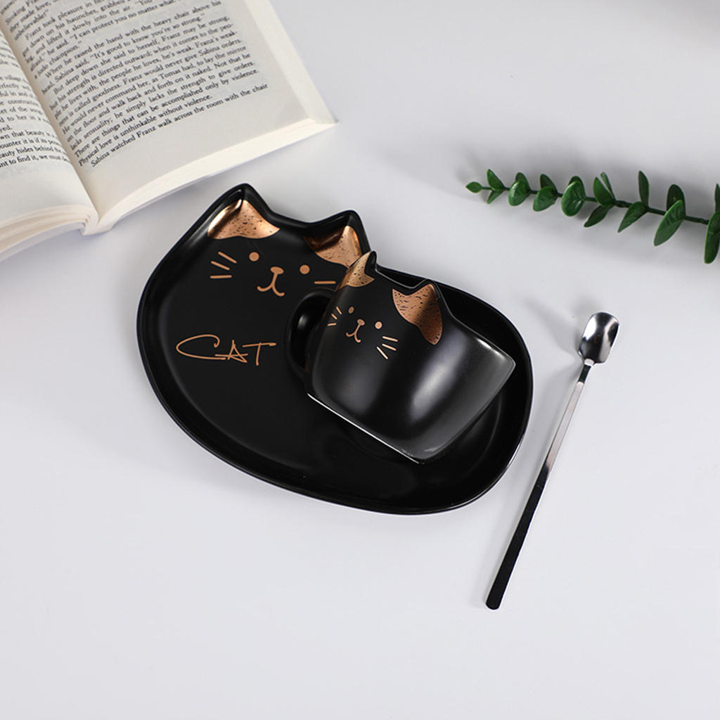 Cartoon Cat Theme Cup & Saucer Set Ceramic Tea Coffee Cup for Breakfast Home Kitchen