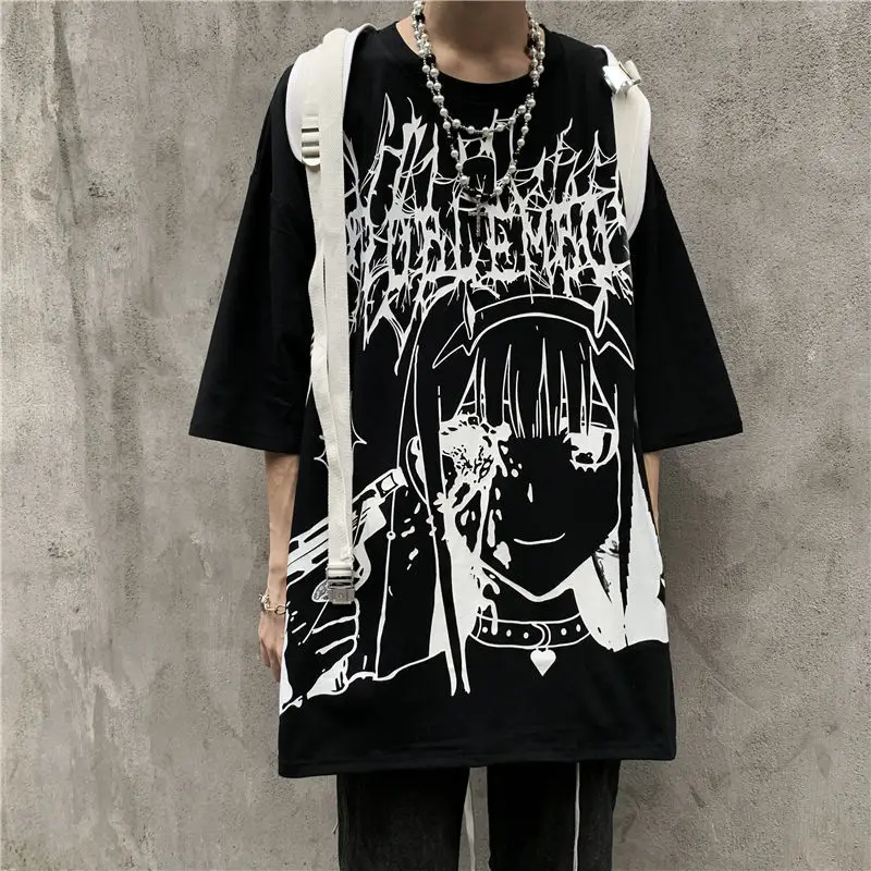 streetwear Harajuku, manga vintage, japonês, gótico, camiseta kpop, 2021