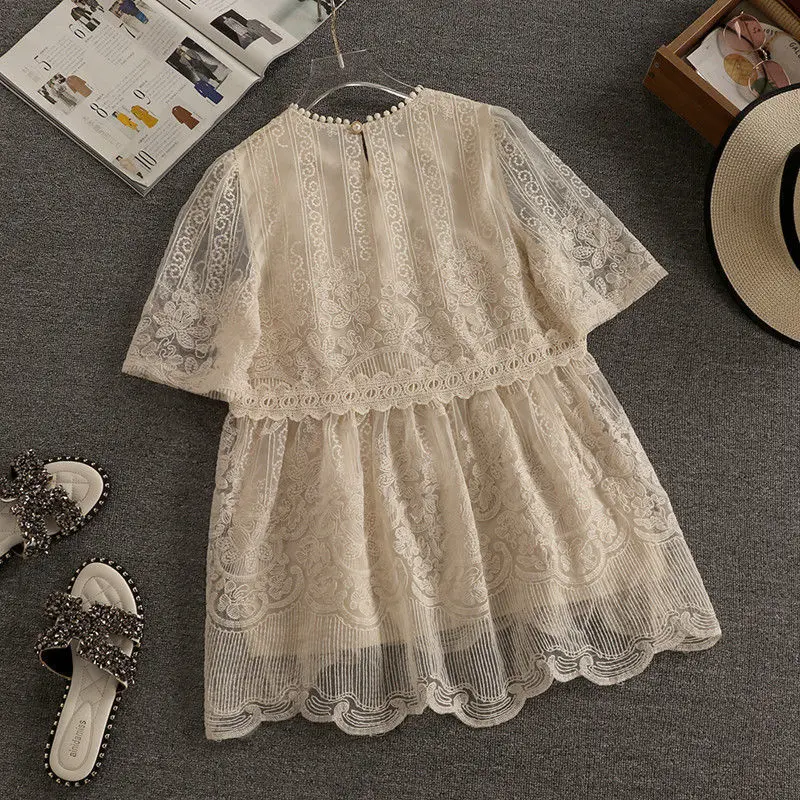 Solid Sweet Style Lace Women Shorts Sets Summer New Design 2021 Hollow Out Loose Elegant Office Lady Clothing Suits shorts co ord