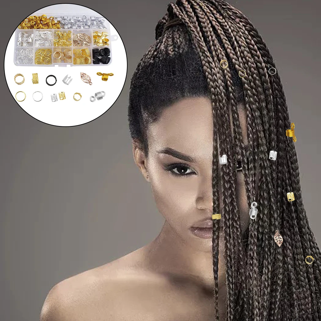 200Pcs Hair Jewelry Rings Coil Dreadlocks Beads Braid Rings Clips Hair Decorations for Wedding Props Bridal Accessories