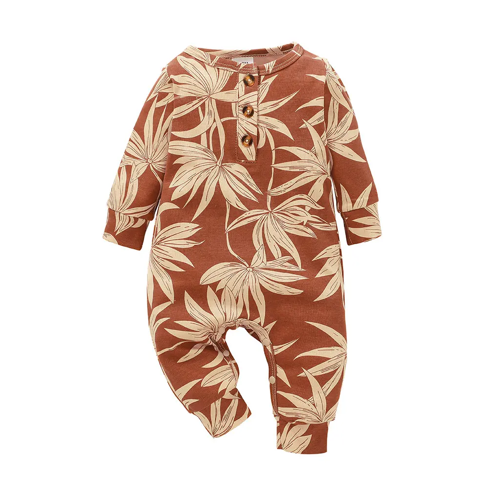 Baby Bodysuits for boy Infant Baby Girls Boys Casual Long Sleeve Jumpsuit Fashion Flower Leaves Print Button Round Neck Long Romper customised baby bodysuits