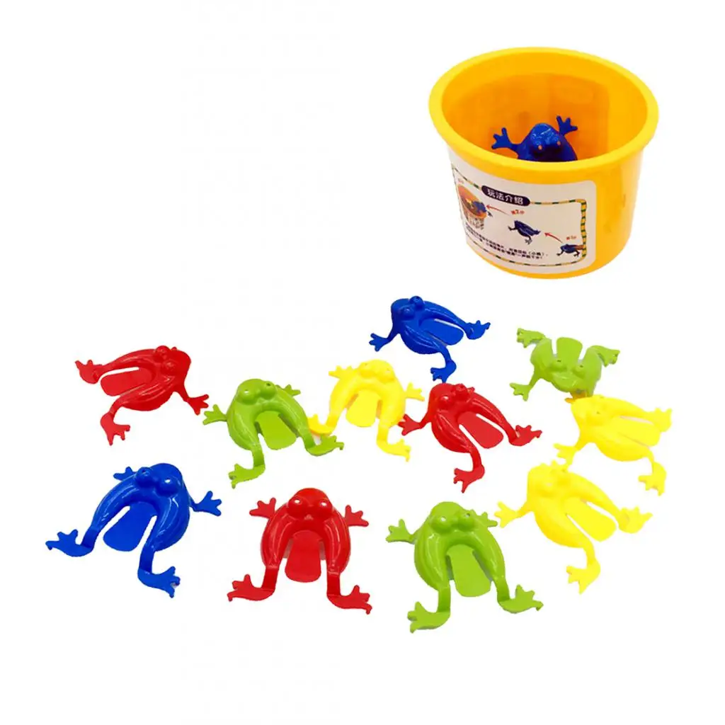 12pieces Assorted Jumping Frog Toy With Bucket  Game Kids Party Favors