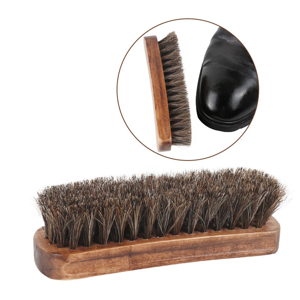 Pro Long Horse Hair Shoe Brush Boot Shining Polish Buffing Brush Wood Handle