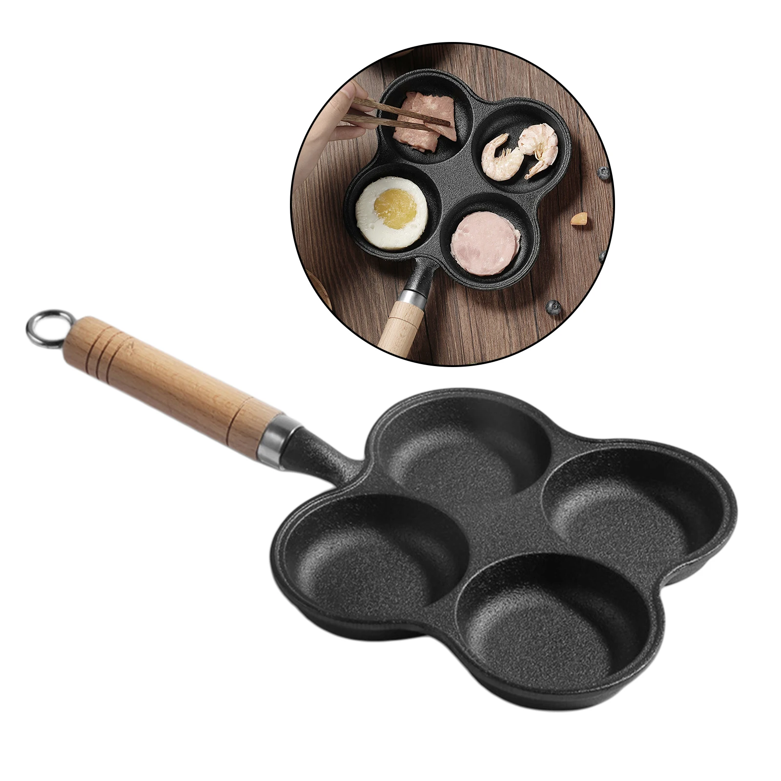Compact 4-Cup Egg Frying Pan, Non Stick Egg Cooker Pan, Cast Iron Omelette Pancake Pans, 36x11cm Breakfast Cooking Omelet Burger