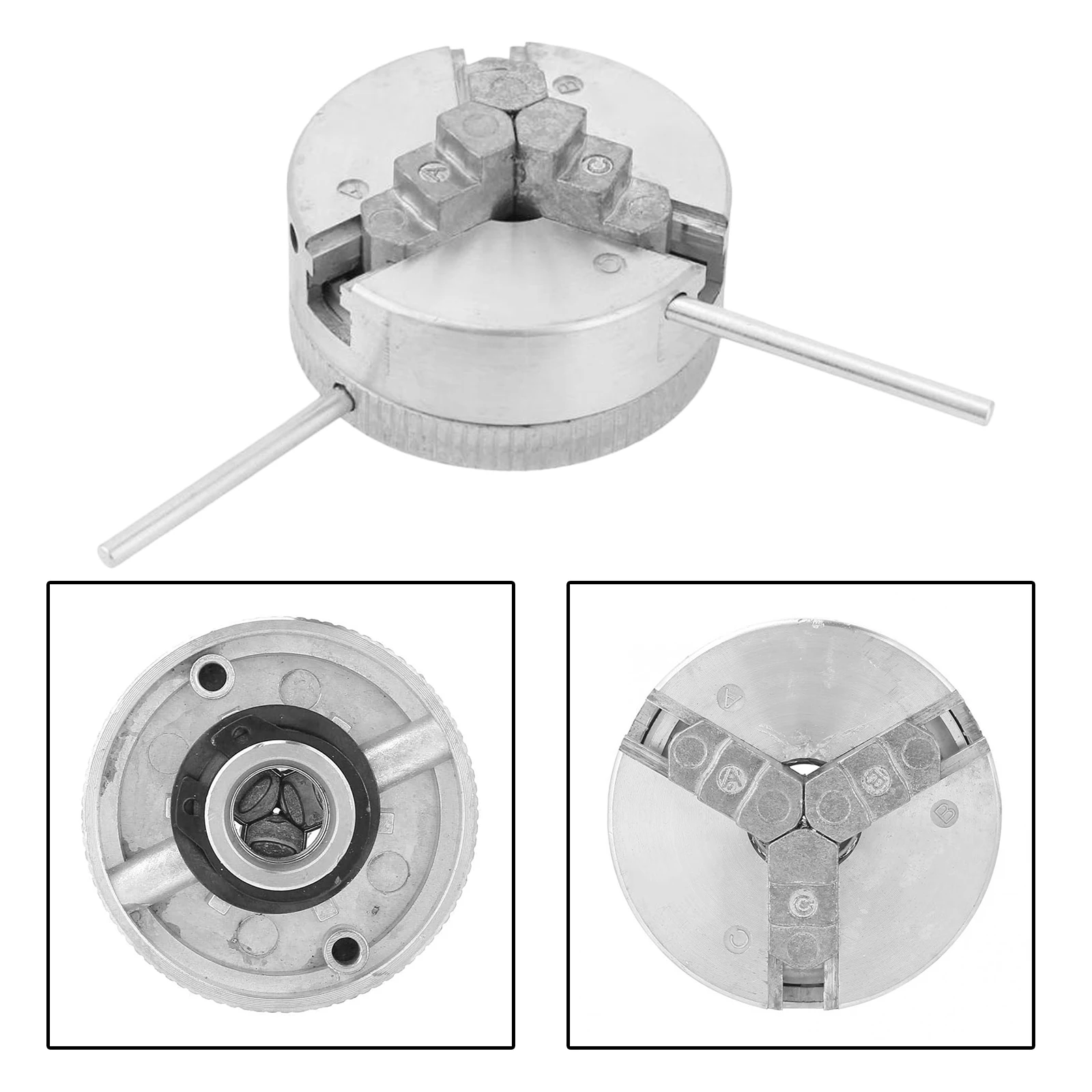 Three-Jaw Chuck with 2 Adjustment Lever, Self Centering Lathe Chuck for Woodworking Lathe, Clamping Diameter 1.8~56 mm/12~65 mm