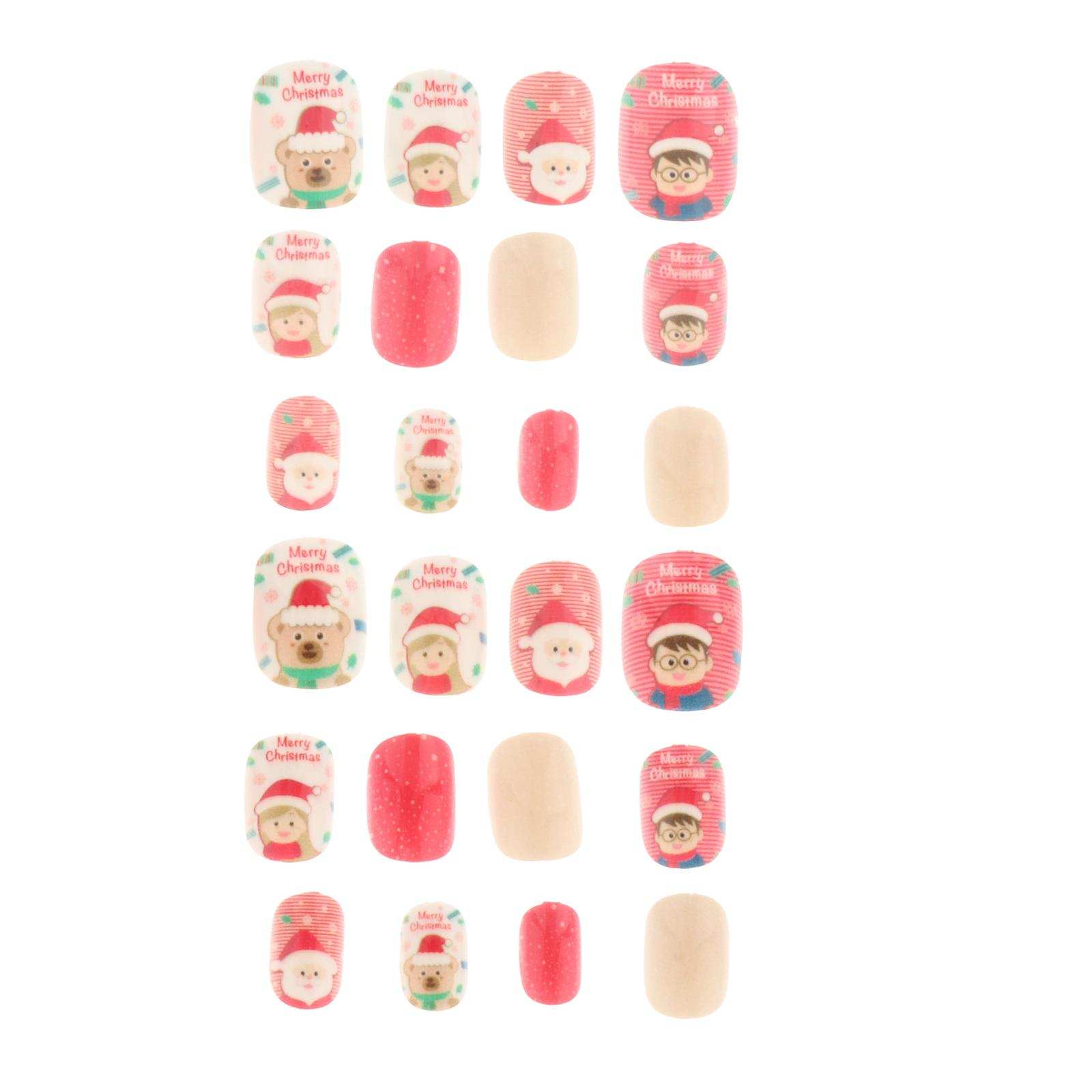 24Pcs False Nail Tips Cute Glitter Decorated Artificial Fake Nails for Christmas Salons Home Art Decoration Children Kids Girls