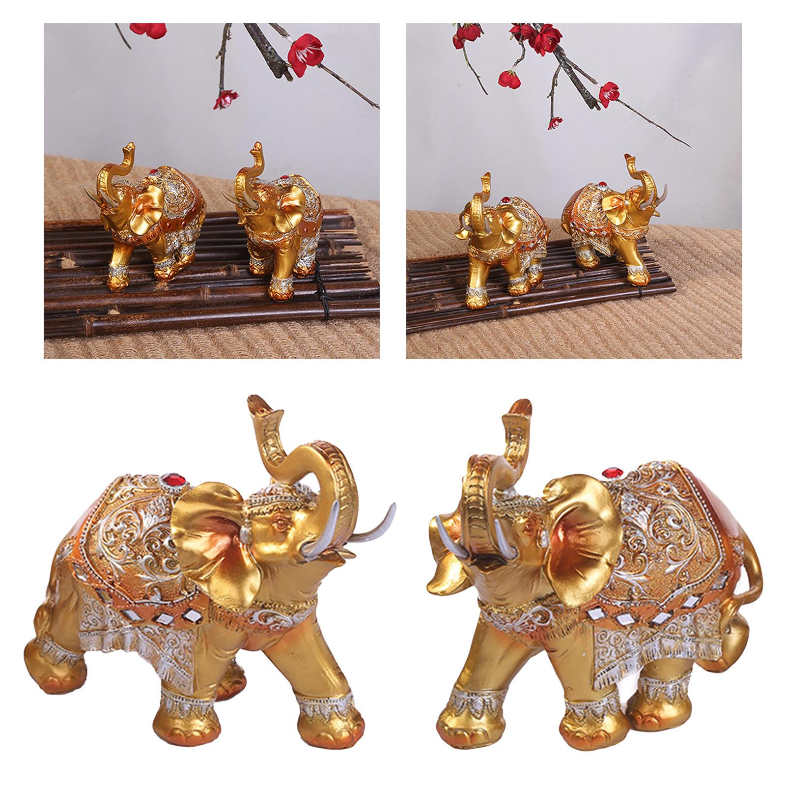 Resin Golden Elephant Statue Collectible Feng Shui Crafts for Father Mom Family Friends