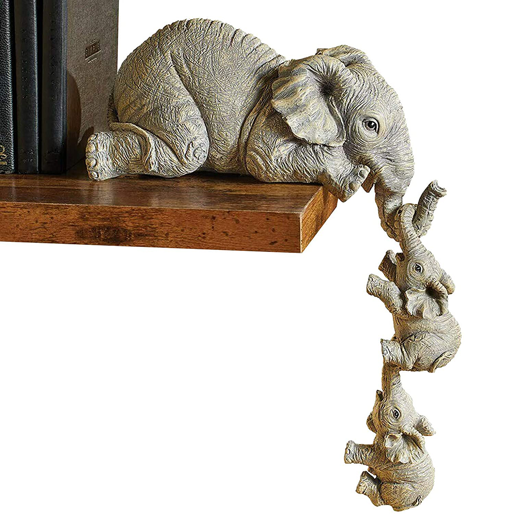 Cute Elephant Holds Two Calf Elephant Figurine Collectible Creative Decorative Animal Statue Tabletop Sculpture Shelf Decor