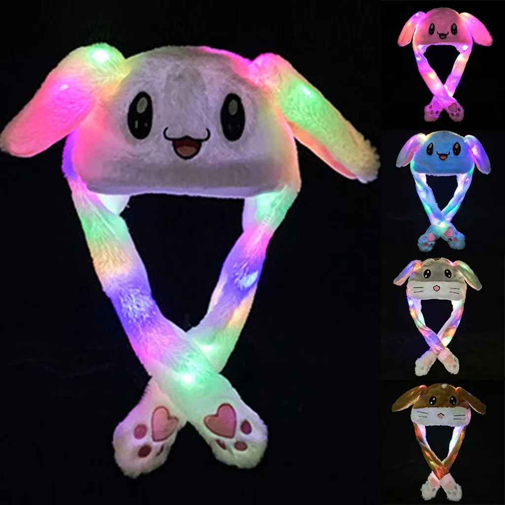 fisherman skully Lovely Luminous/no Light Plush Rabbit Hat Funny Play Toy Up Down Moving Bunny Ears Airbag Toy Hat Girlfriend Kids Gifts skully winter hats