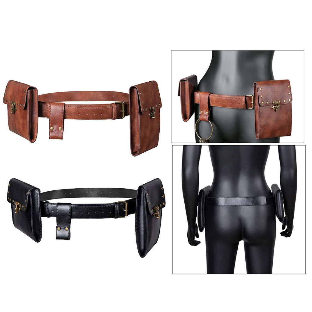 Gothic Steampunk Waist Pack PU Leather Rivet Body Thigh Belt Bag Handbag