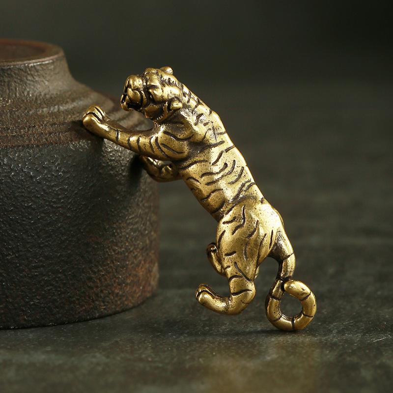 Antike Kupfer Tiger König Figuren Home Decor Zubehör Vintage Messing Tier Berg Ornamente Schreibtisch Dekorationen – Detail 3