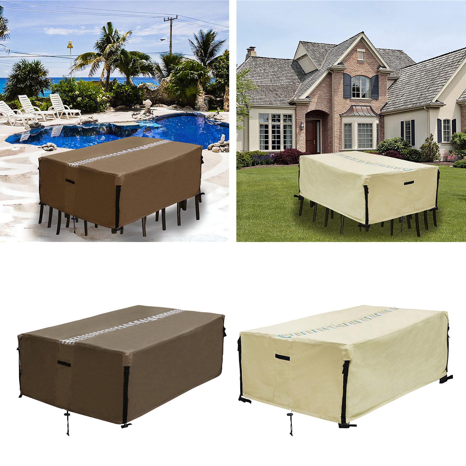 600D Oxford Fabric Patio/Outdoor Dining Square Table Chairs Cover Windproof Outdoor Furniture Cover