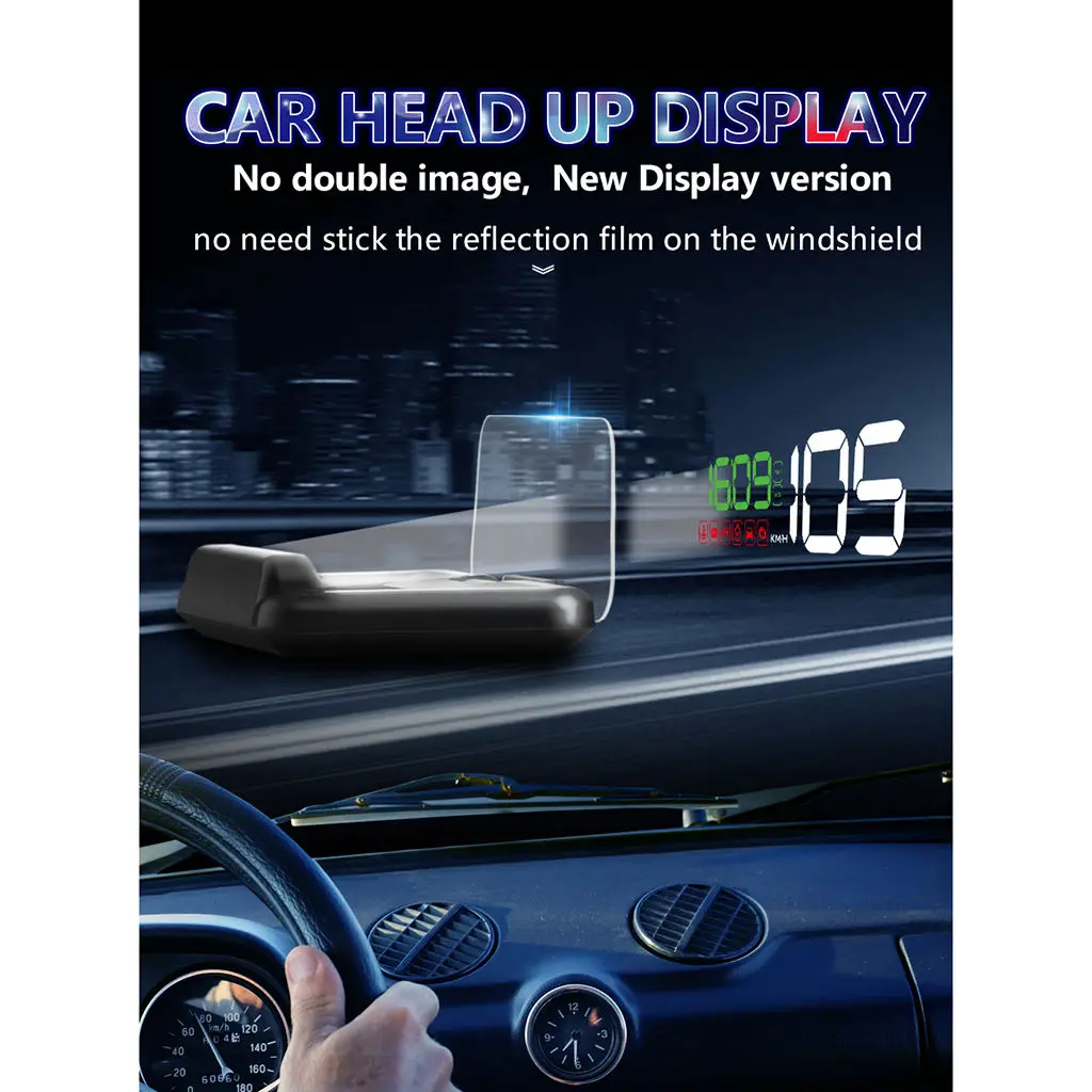 HUD Mirror Car LED Head Up Display Windshield Speed Projector Security Alarm Water Temp Overspeed KMH RPM Voltage Speedometer