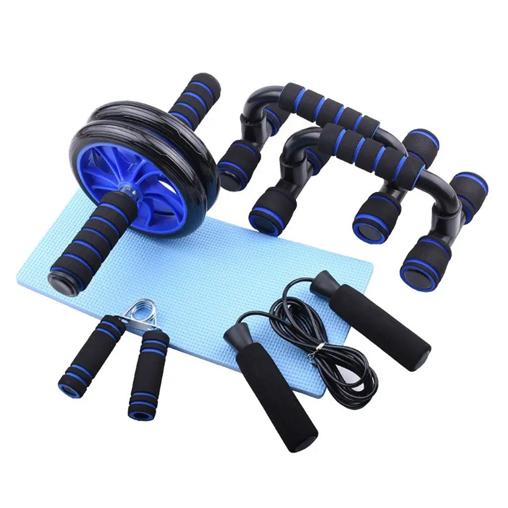 5-in-1 Ab Wheel Roller Set Jump Rope Hand Grip Strengthener Home Fitness Workout