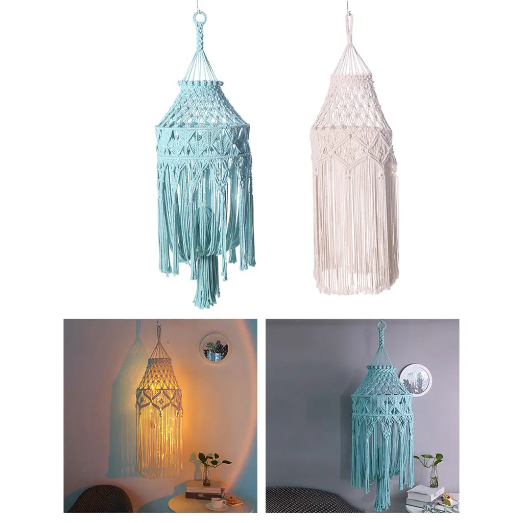 Macrame Lamp Shade Handmade Woven Pendant Modern Creative Decoration Ceiling Light Shade for Home Ceiling Bedroom Living Room