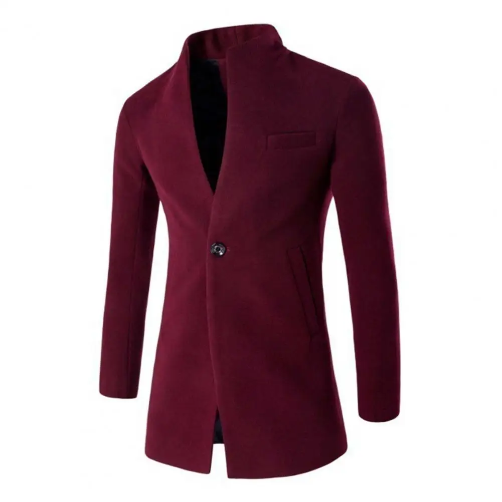 casaco de trincheira masculino cor sólida único botão outono inverno prova de vento jaqueta grossa para uso diário