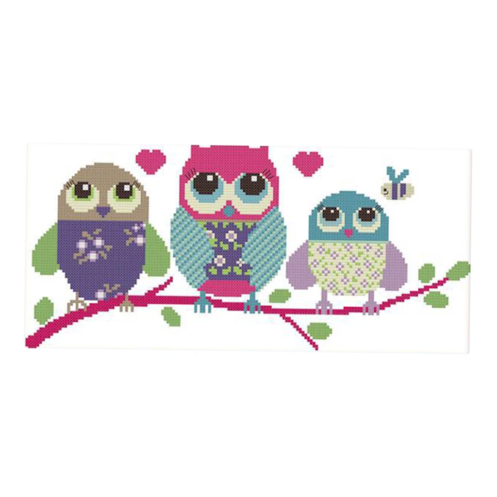 Owl Cross Stitch Kit Pre-printed Beginners Crafts Embroidery Practice Set