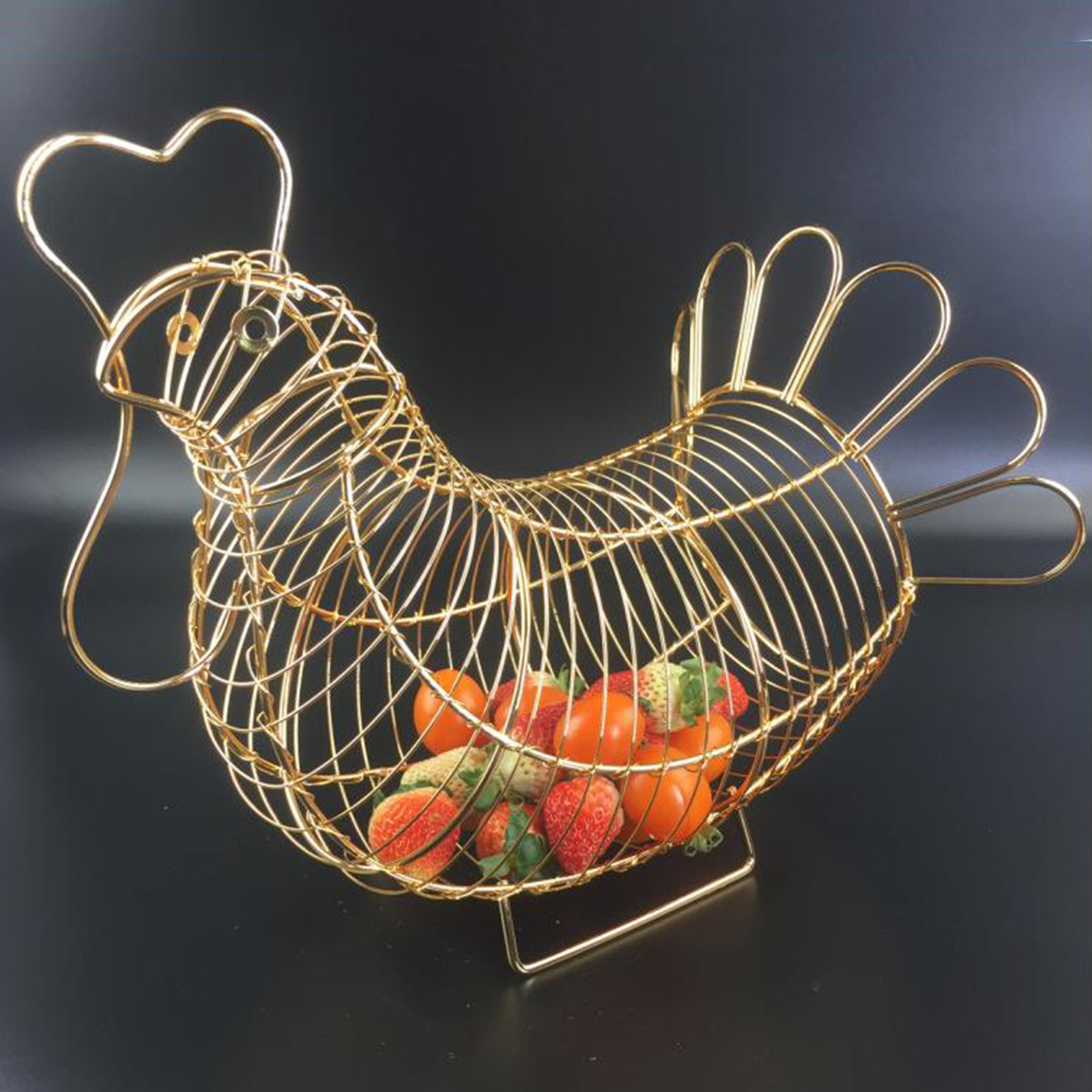 Black Chicken Hen Eggs Storage Basket Wire Art Easter Party Decor Vintage Vegetables Spread Mesh Onions Potatoes Stand