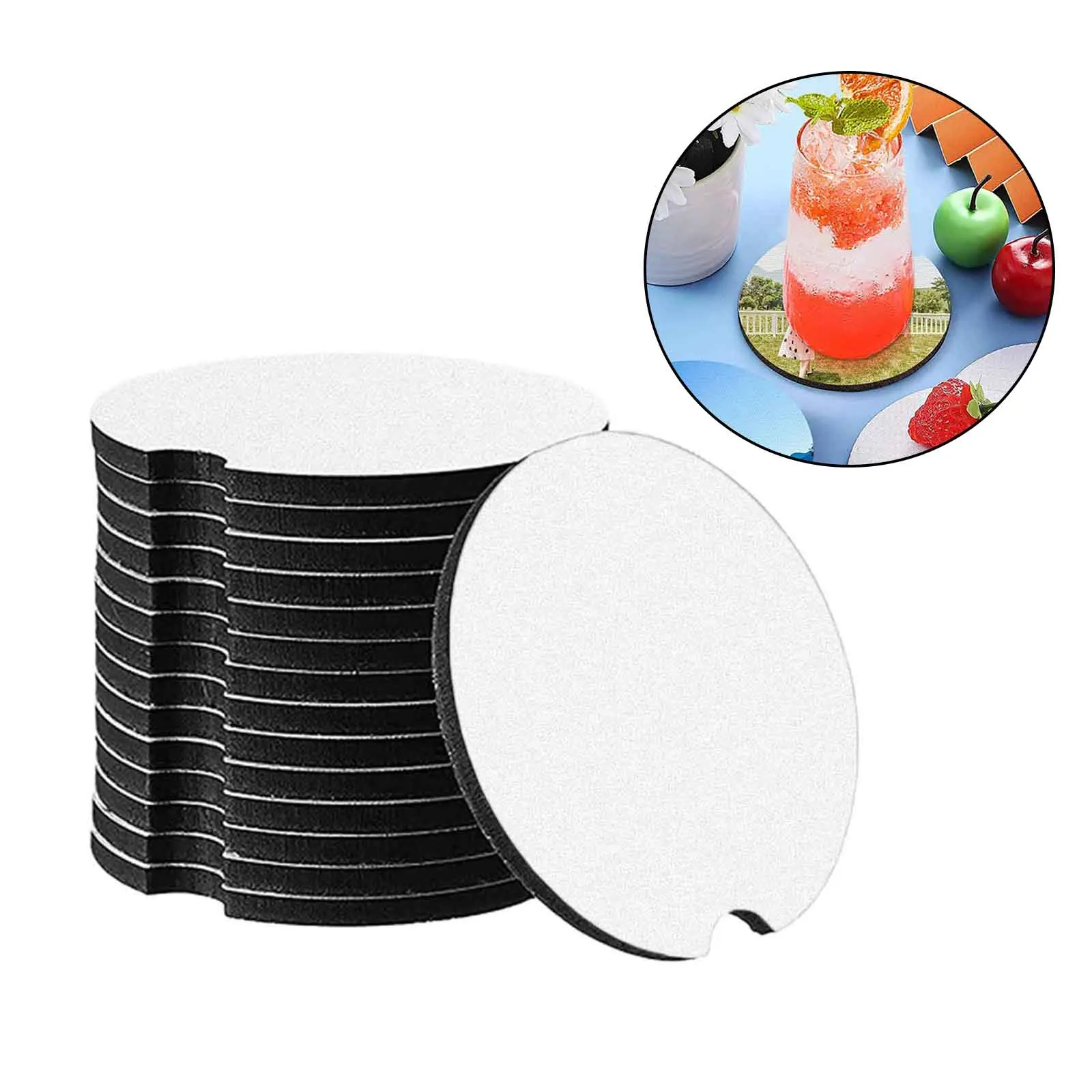 20pcs Sublimation Blank Coasters DIY Neoprene Circle Insulation Sublimation Cup Pad Non Slip 7x7cm
