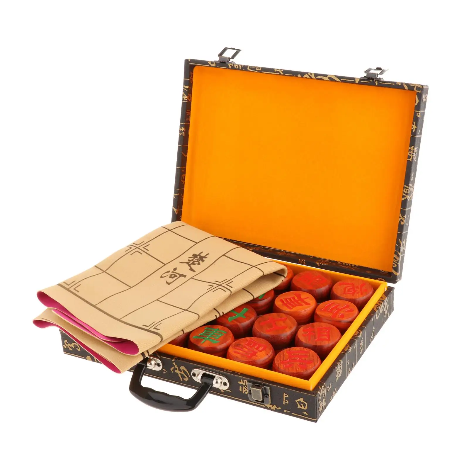 Collectible Rosewood Chinese Chess Set Portable Travel Family Classic Xiangqi Board Game with Wood Case Carved Chess Pieces