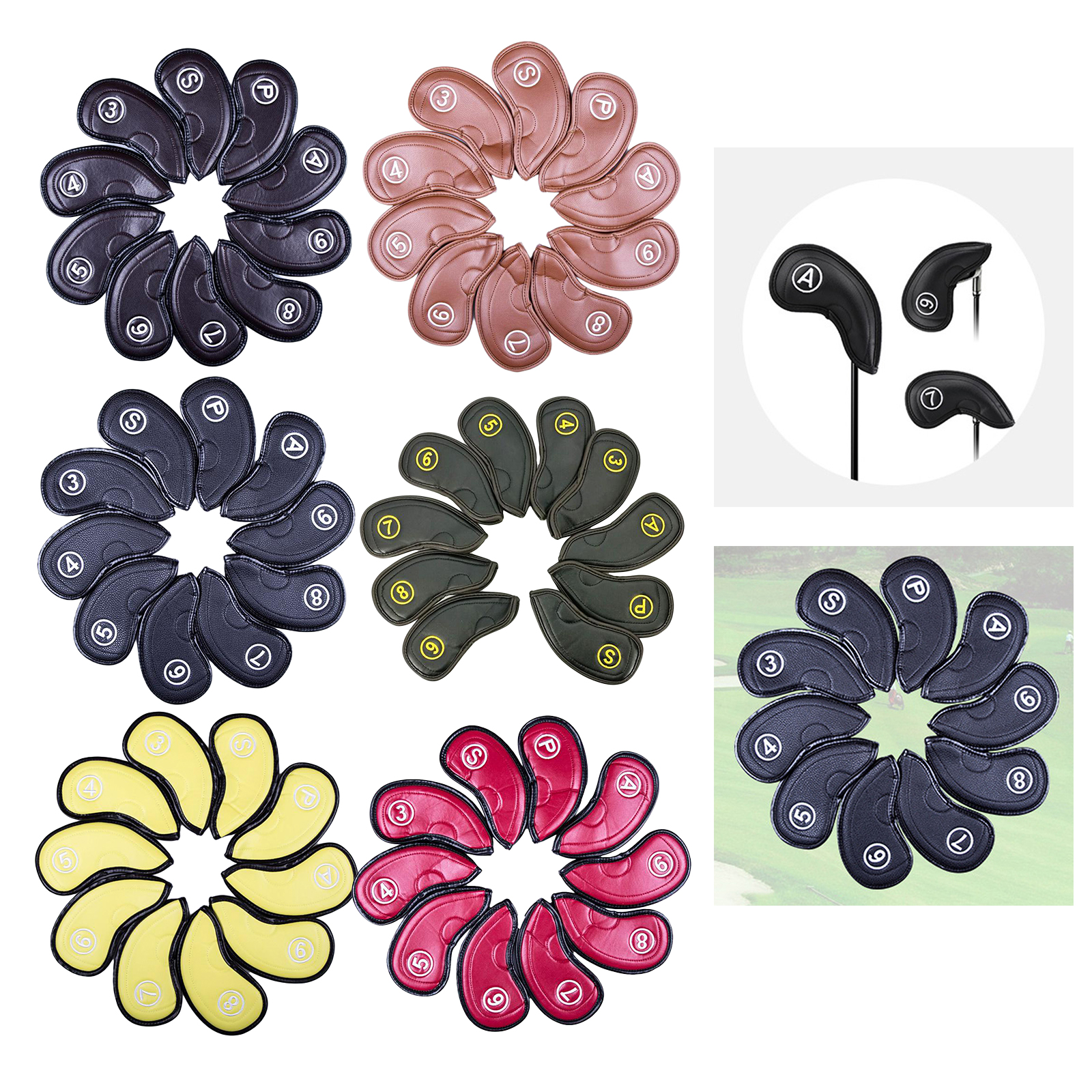 10pcs Golf Club Head Cover PU Leather Wedge Iron Protective Headcover for Universal Glof Irons 3/4/5/6/7/8/9/P/A/S
