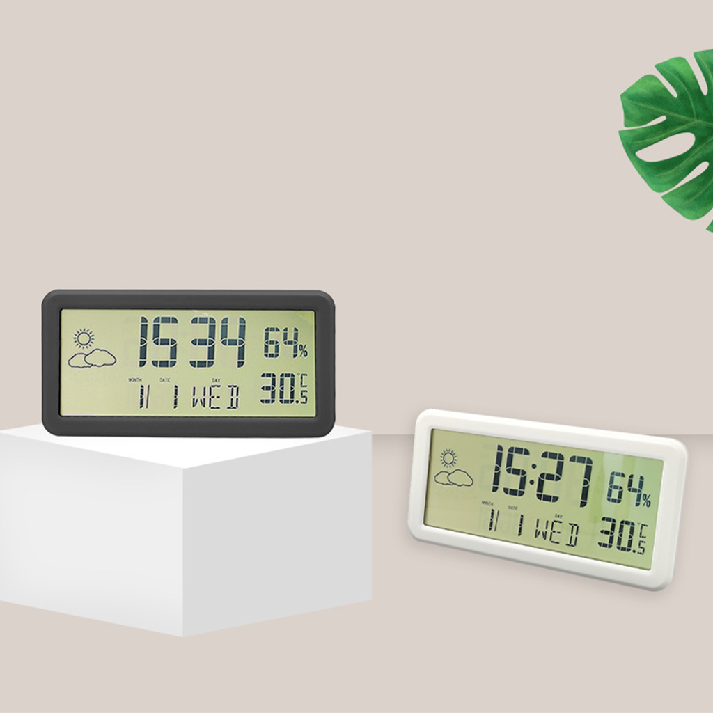 Digital Alarm Clock, Electronic LED Desktop Clock with Temperature Humidity Time Display, for Home, Bedroom, Office