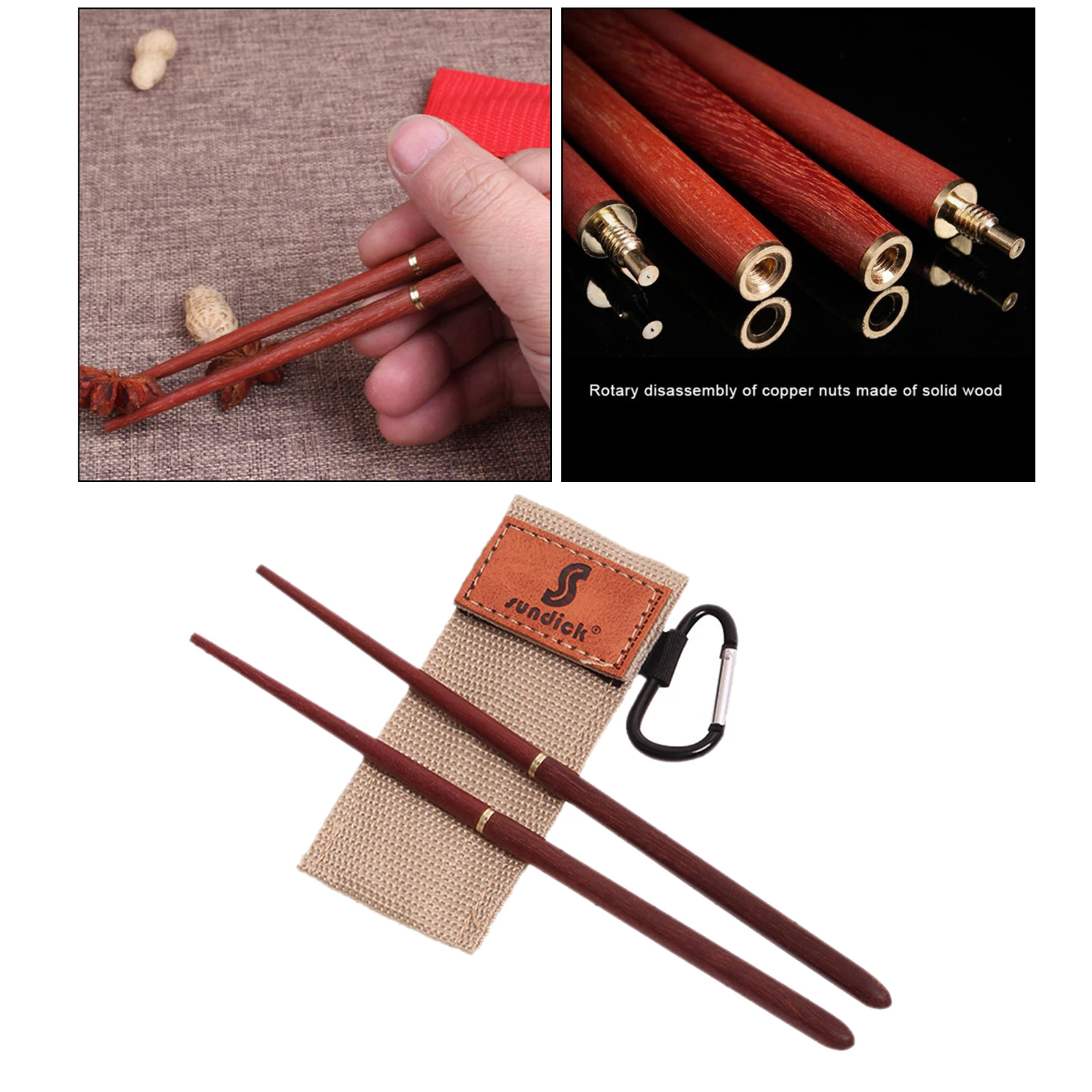 1 Pair Collapsible Wooden Chopsticks Portable Tableware - for Picnic Camping Office Travel