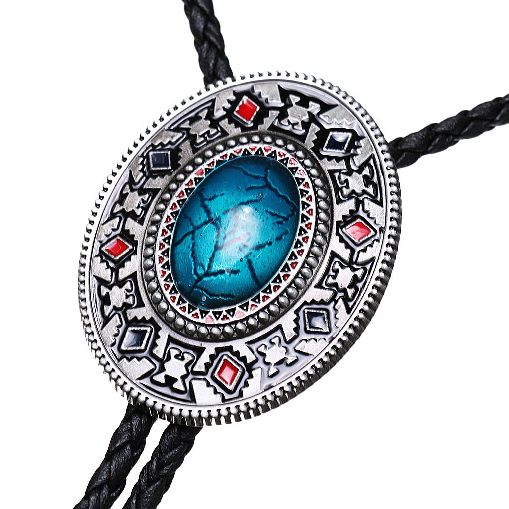 Vintage Western Bolo Tie Necklace Shirt Choker - Men Cowboy Necktie with PU Leather Braided Bola Ties