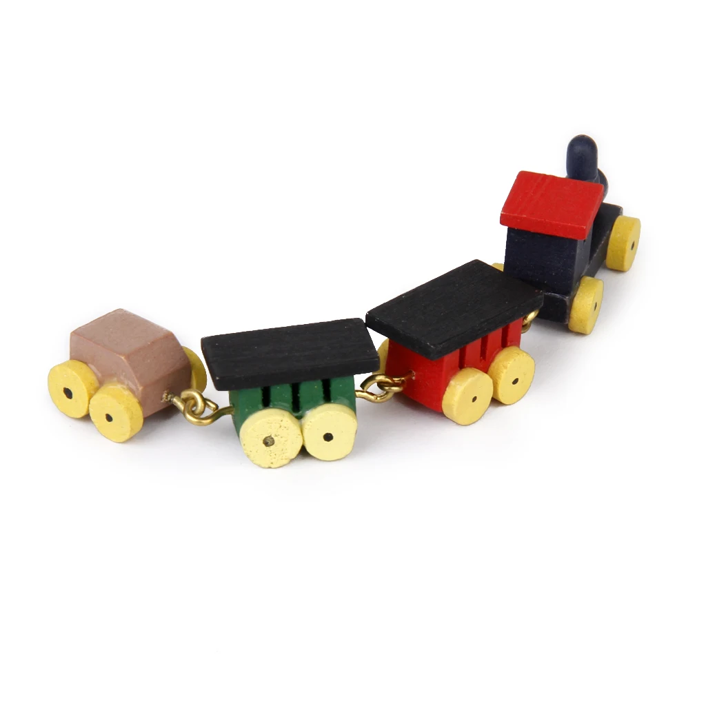 1/12 Dollhouse Miniature Cute Painted Wooden Toy Train Set Carriages Dollhouse Decoration Accessory Childhood Educational Train