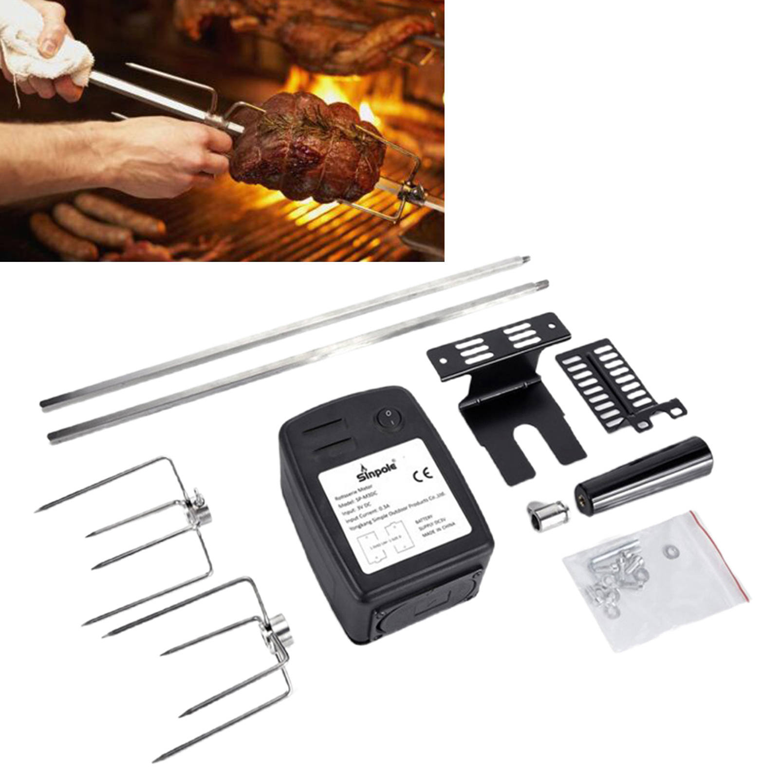 Heavy Duty Rotisserie Kit with Motor Household Battery Powered for Cooking BBQ Campfire Camping Supplies