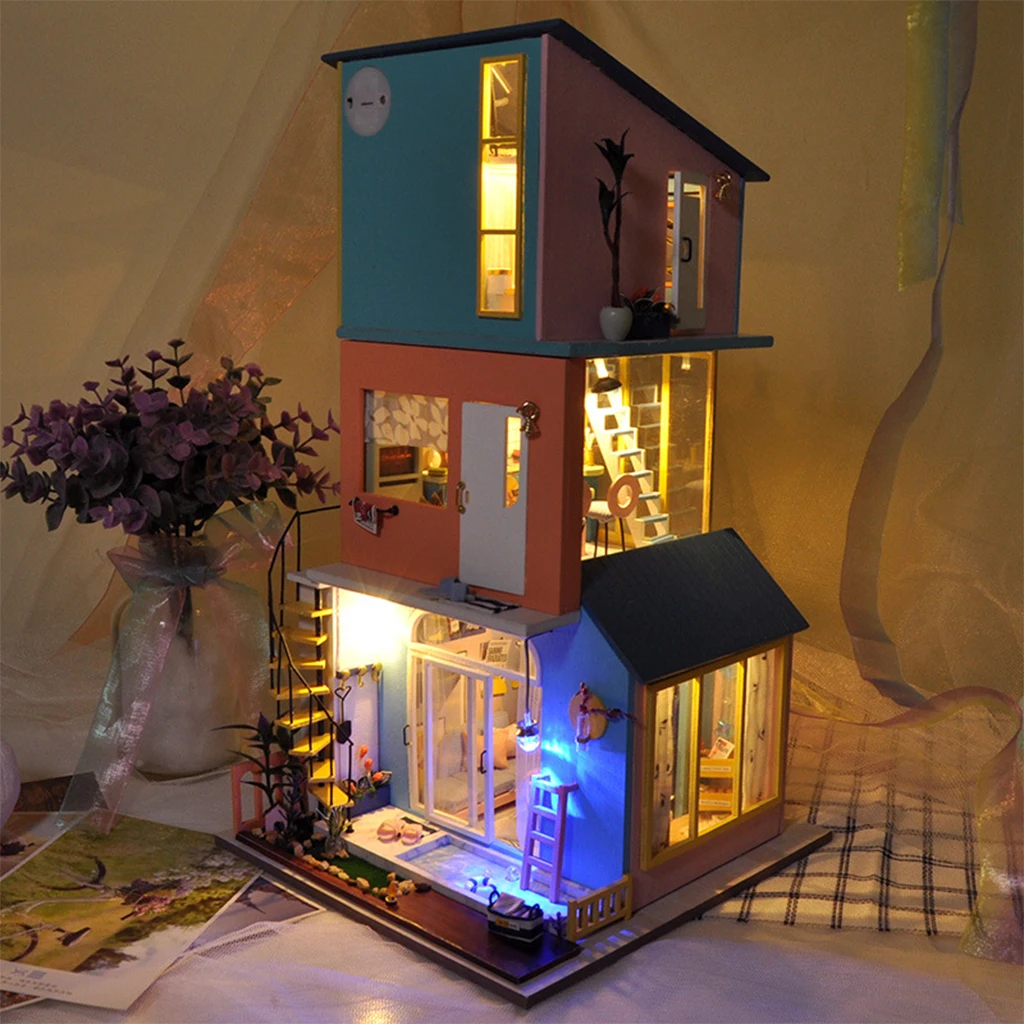 DIY Dollhouse Miniature with Furniture 3D Miniature House Room Toy LED Lights Birthday Gift Christmas Present for Kids Adults