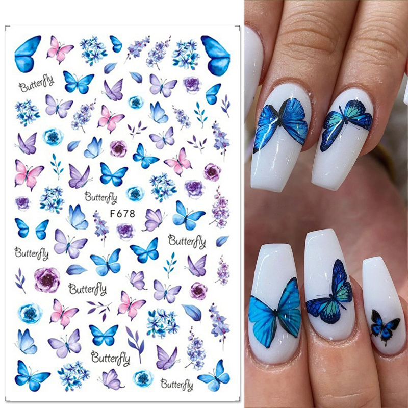 Description Picture 5 of itemButterfly Nail Blue Stickers Flowers Leaves Self Adhesive Decals 3D Transfer Sliders Wraps Manicure Foils DIY Decorations Tips
