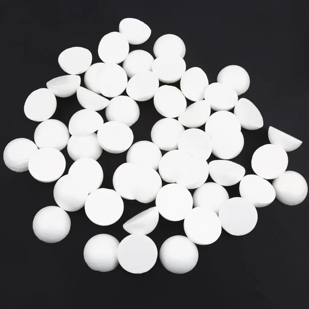 50Pcs White Modelling Craft Polystyrene Foam Half Round Balls Spheres 50mm 