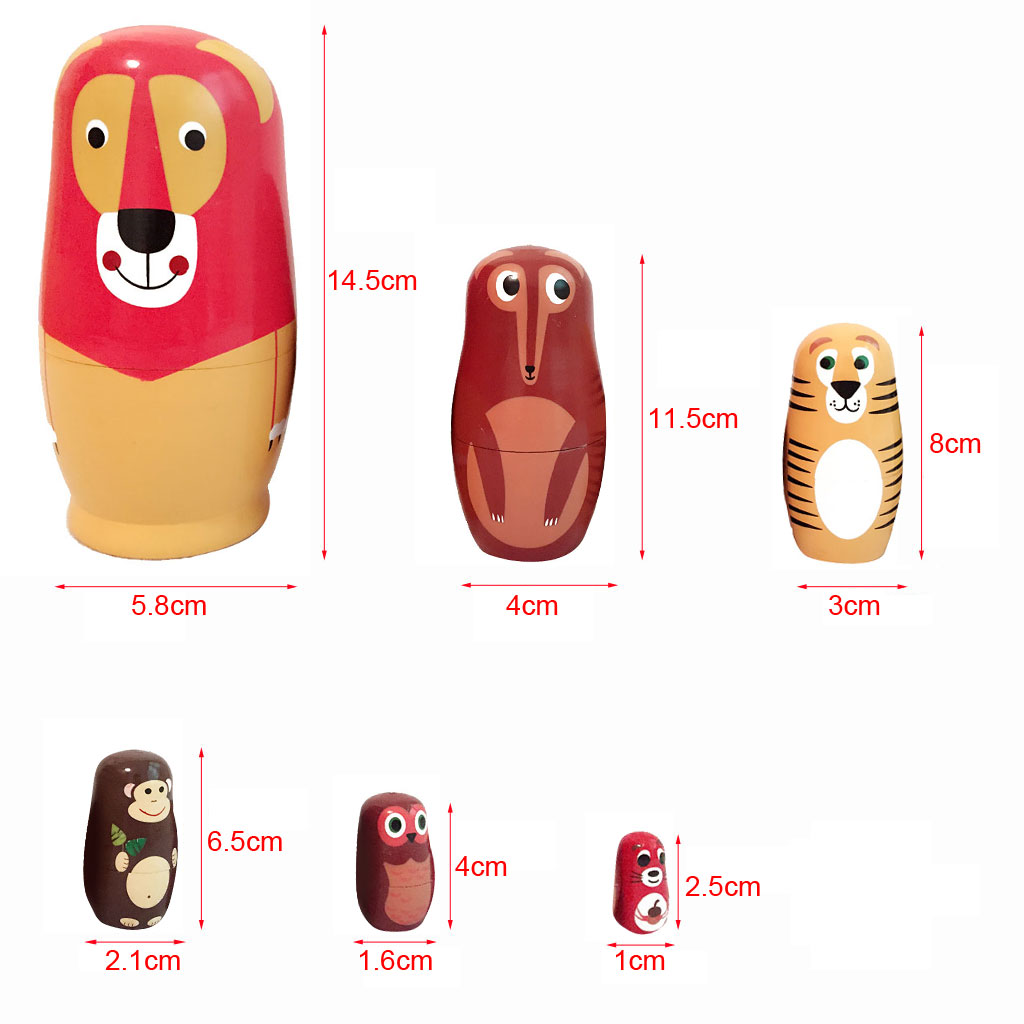 6Pcs/Set Painted Wooden Animals Nesting Dolls Matryoshka Russian Doll for Bar Bookstore Home Desk Decor Children Kids Gifts